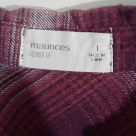 Maurice's size 1x Burgundy Plaid Flannel - Picture 3 of 4